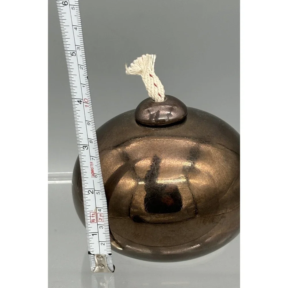 Hand Blown Glass Oil Lamp Candle Copper Tone Round Brown‎ 3.5